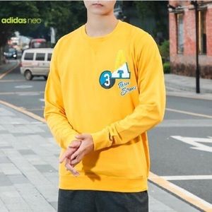 NWOT Adidas Neo Yellow A varsity patch 3 stripe crewneck sweatshirt